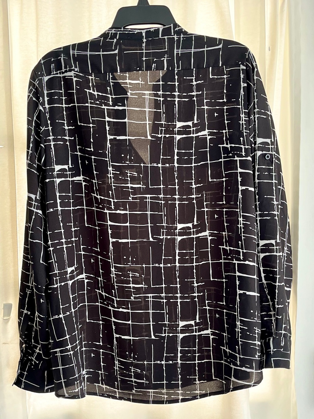 Calvin Klein Black White Abstract Grid Blouse Large - Picture 2 of 8
